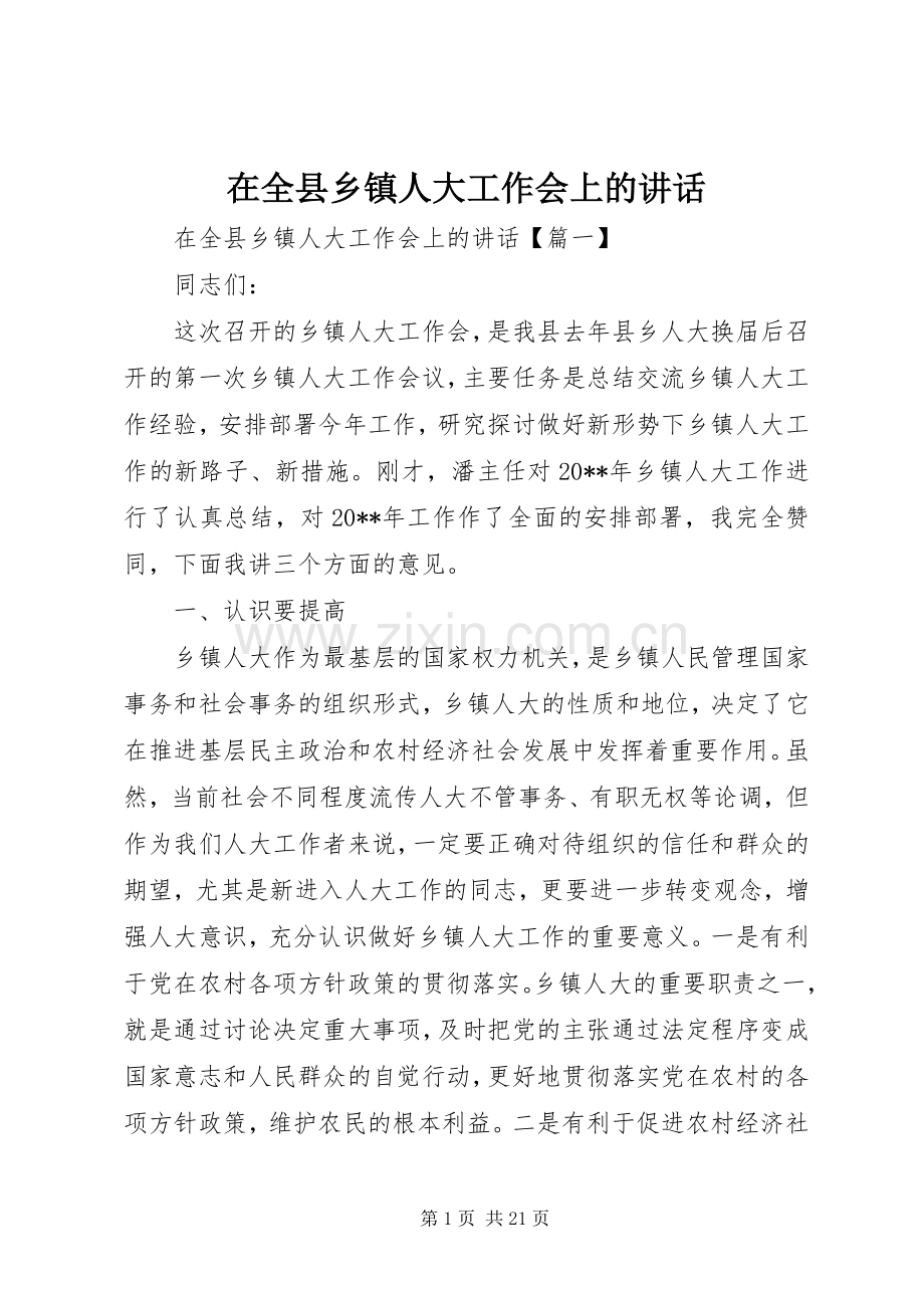 在全县乡镇人大工作会上的讲话.docx_第1页