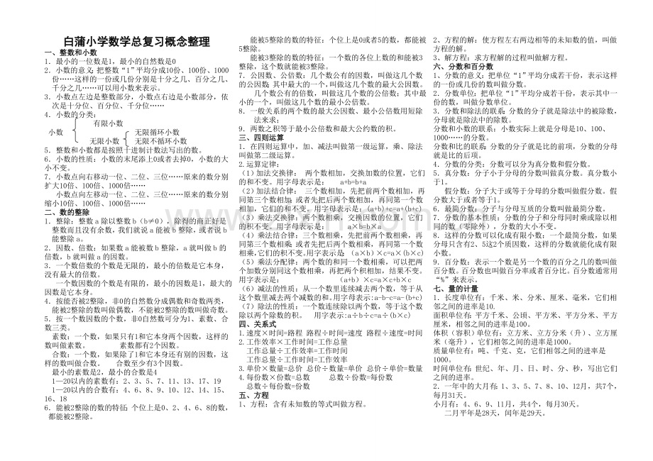 白蒲小学数学总复习概念整理2.doc_第1页