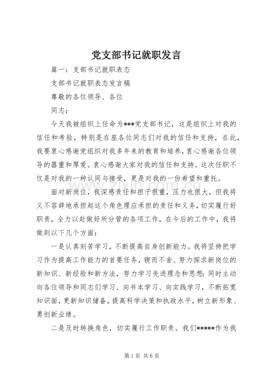 党支部书记就职发言.docx_第1页