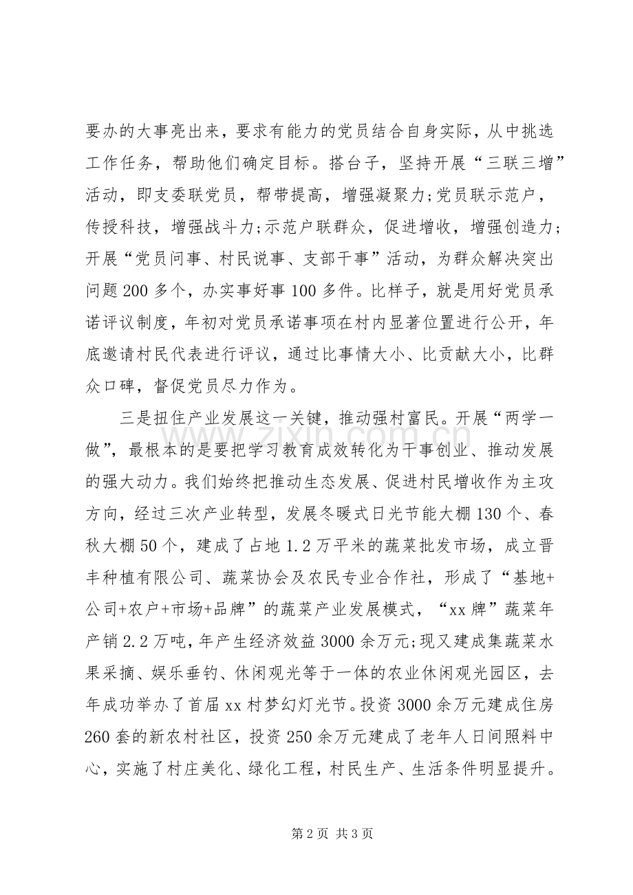 村支部两学一做学习教育常态化示范点建设推进会议发言材料提纲.docx_第2页