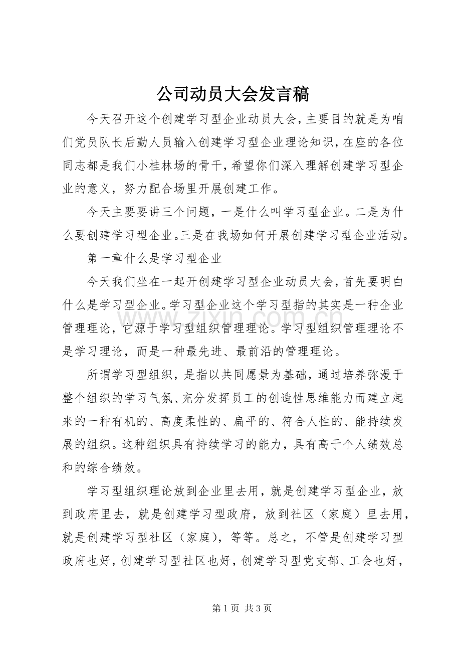 公司动员大会发言.docx_第1页