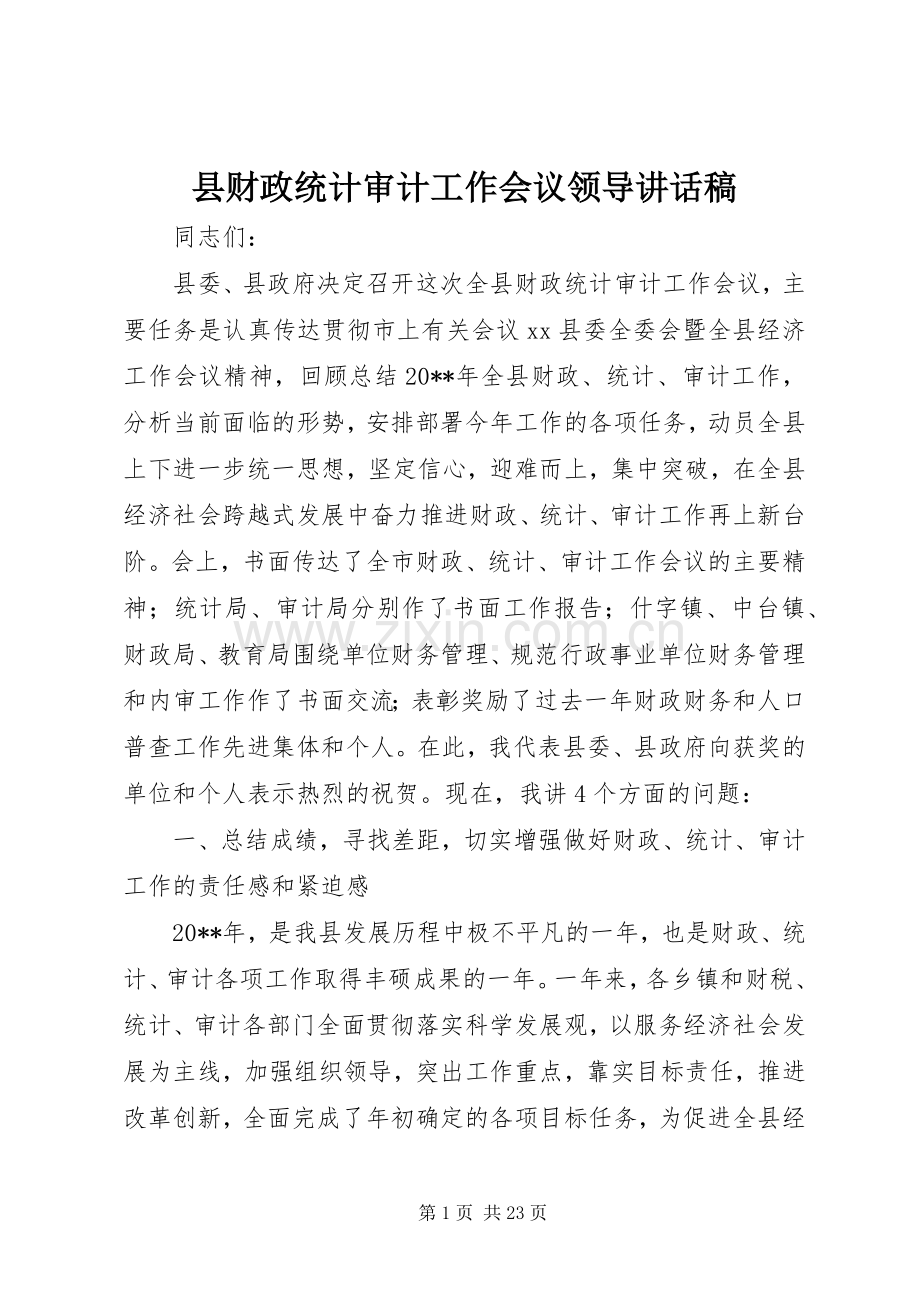 县财政统计审计工作会议领导讲话稿.docx_第1页