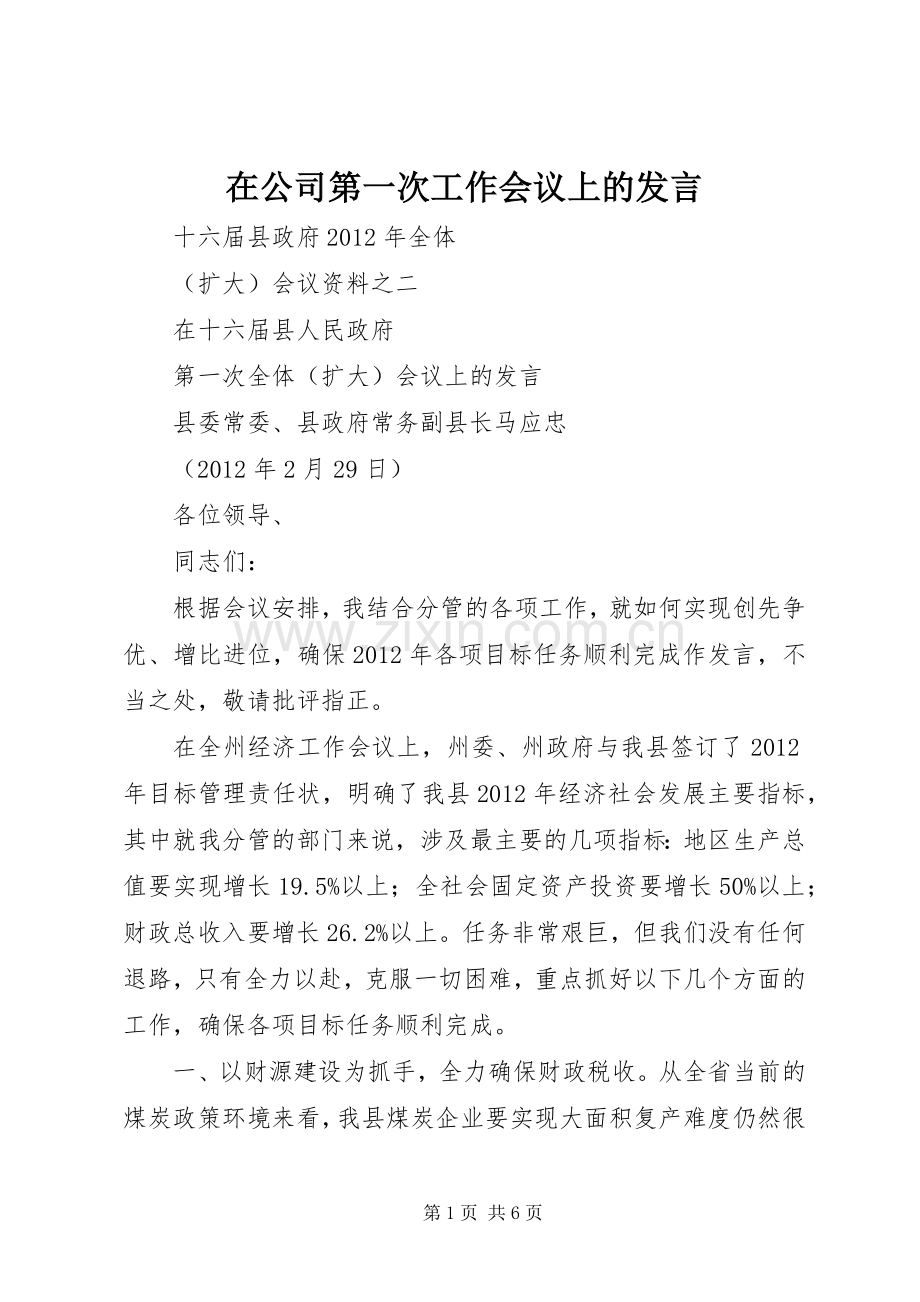 在公司第一次工作会议上的发言稿 (2).docx_第1页