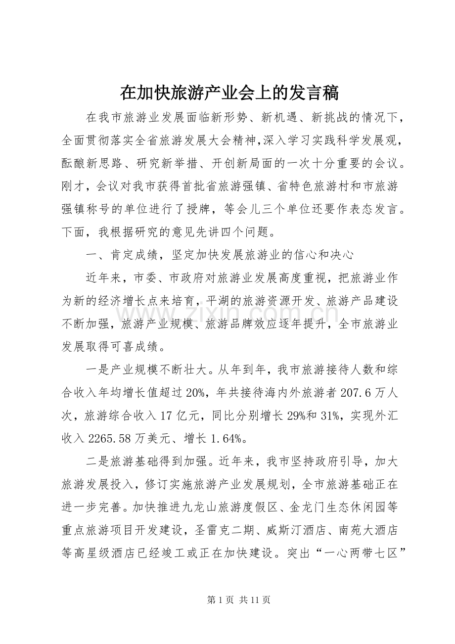 在加快旅游产业会上的发言.docx_第1页