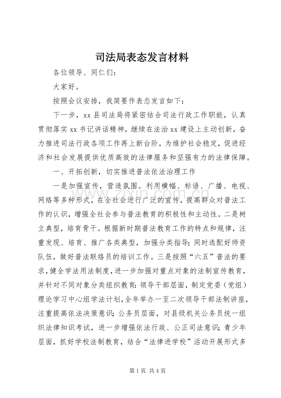 司法局表态发言材料提纲.docx_第1页