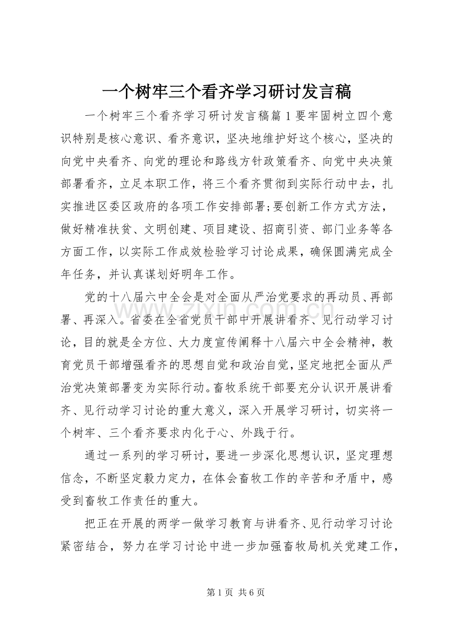 一个树牢三个看齐学习研讨发言.docx_第1页