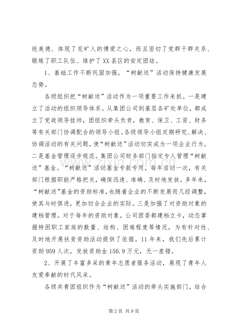 在集团公司树献送活动工作会议发言材料提纲.docx_第2页