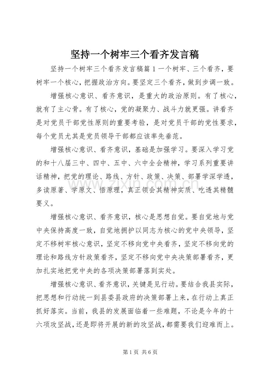 坚持一个树牢三个看齐发言.docx_第1页