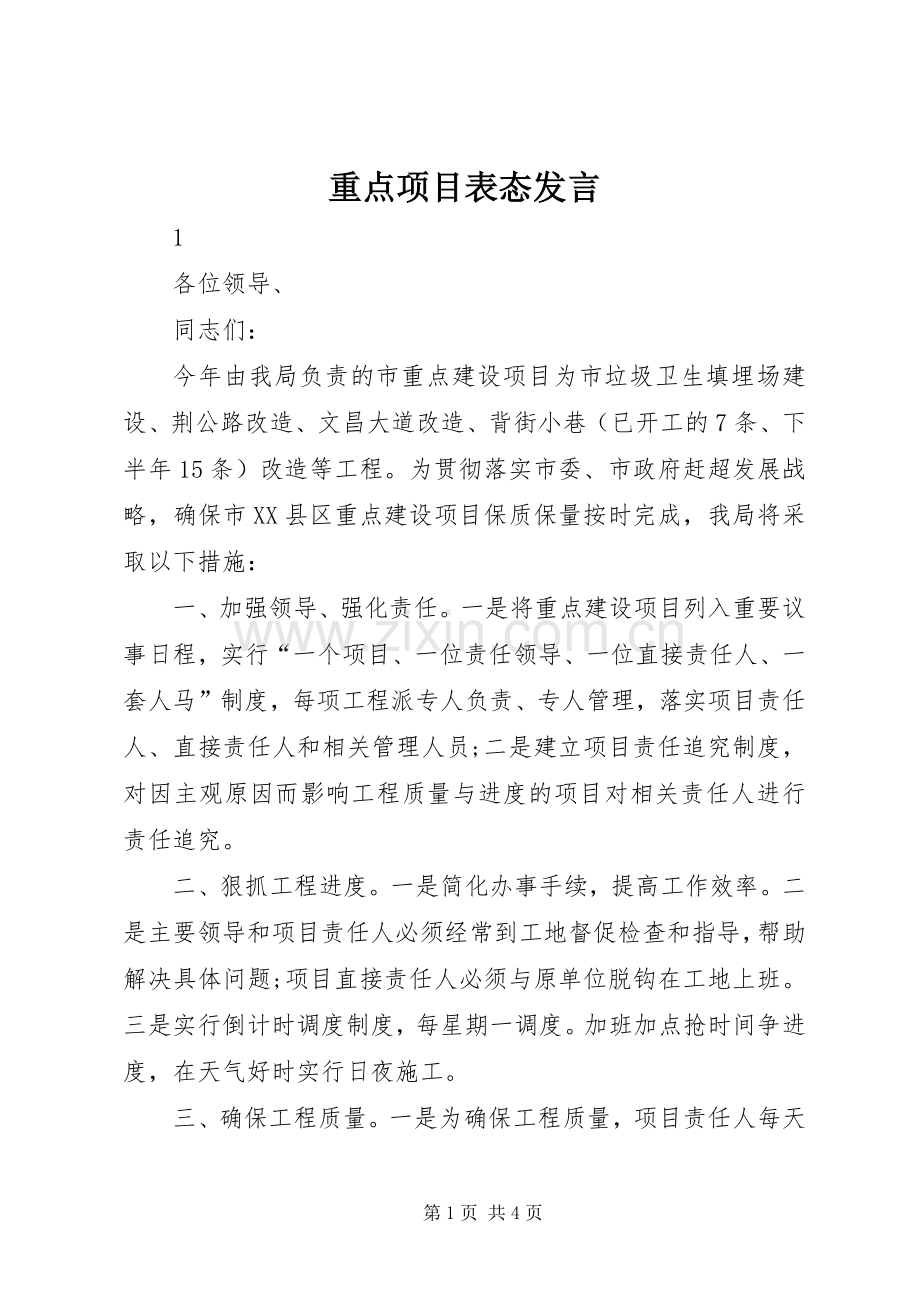 重点项目表态发言稿.docx_第1页