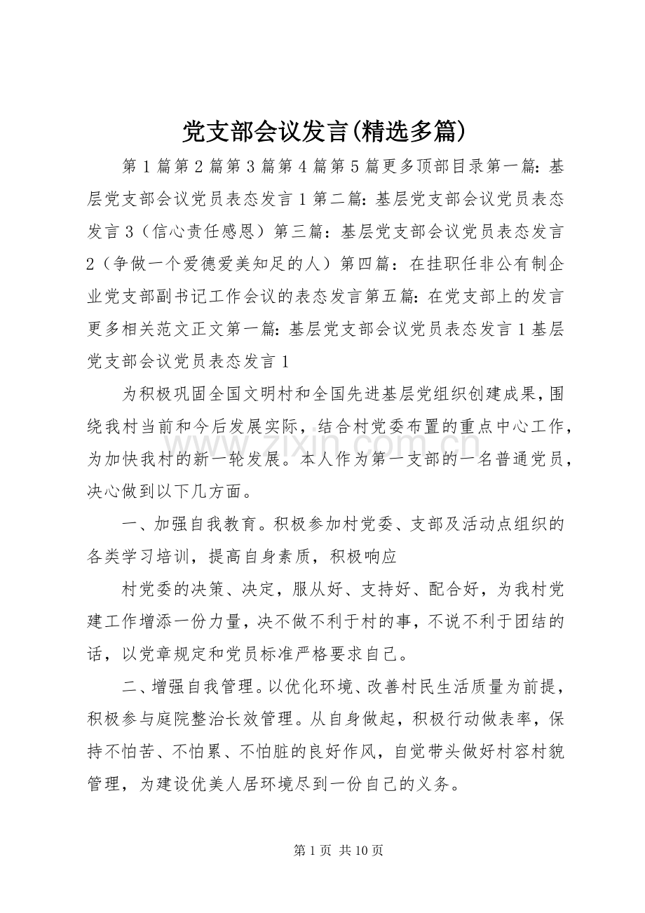 党支部会议发言(多篇).docx_第1页