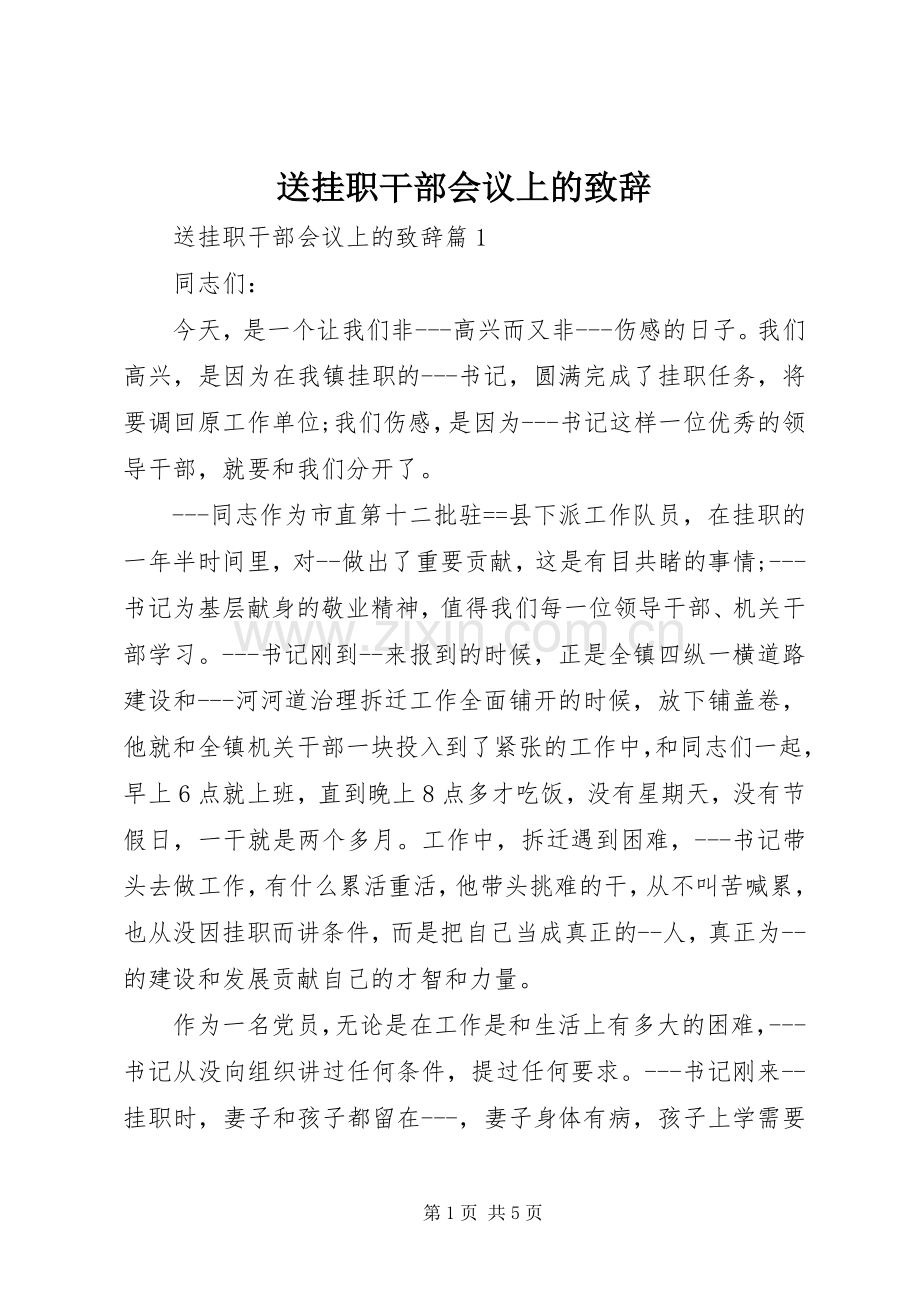 送挂职干部会议上的演讲致辞.docx_第1页