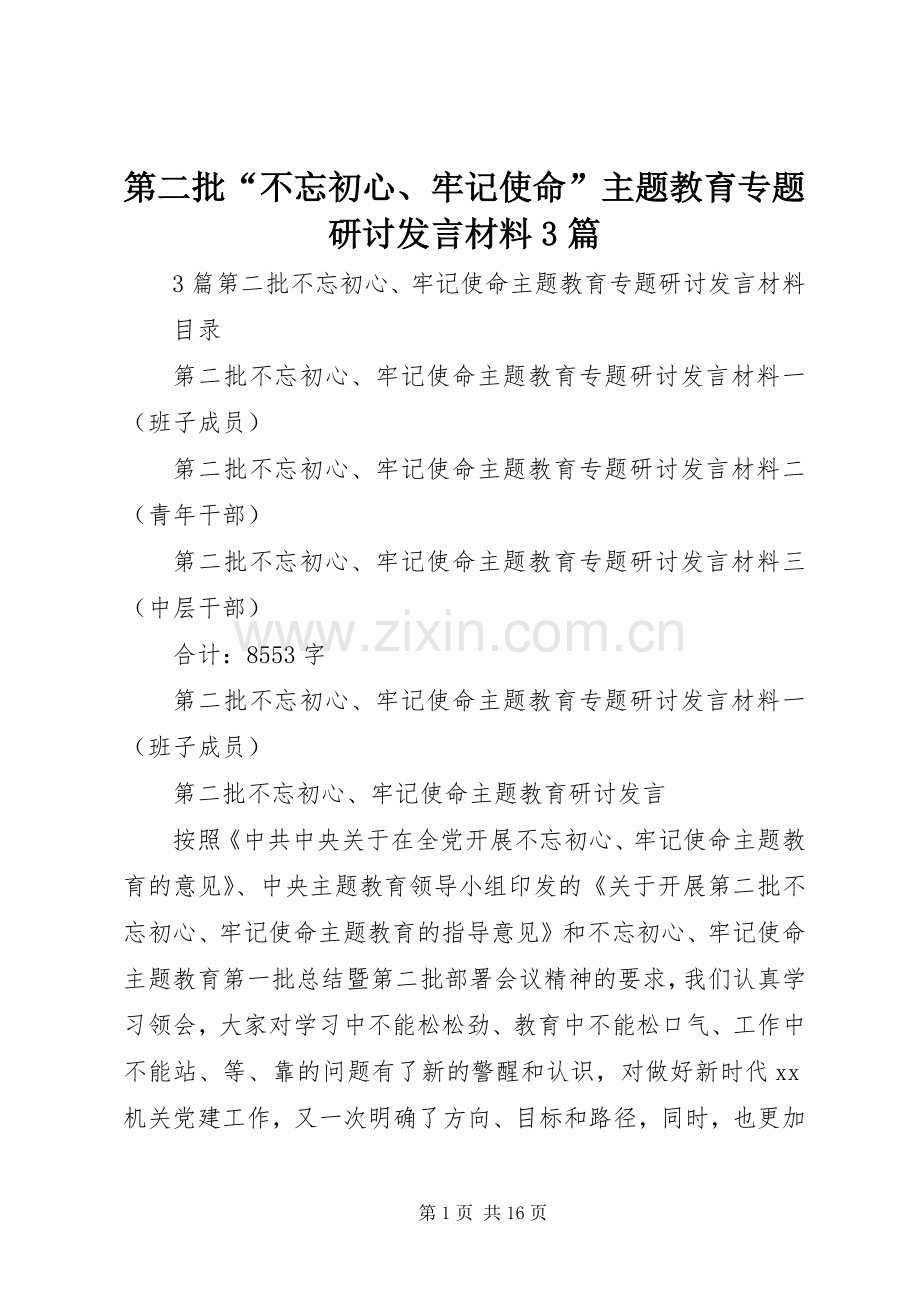 第二批“不忘初心、牢记使命”主题教育专题研讨发言材料3篇.docx_第1页