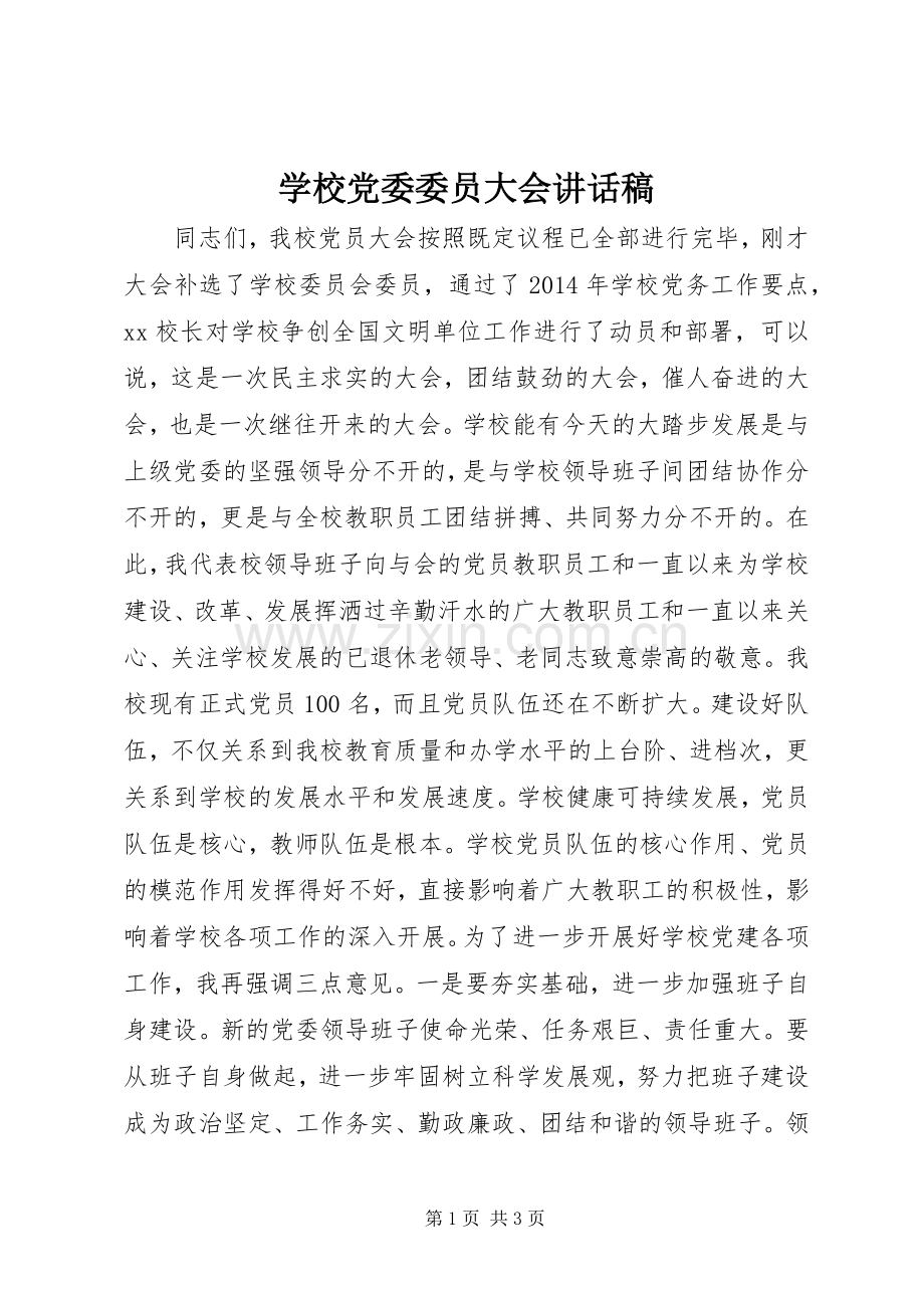 学校党委委员大会讲话稿.docx_第1页