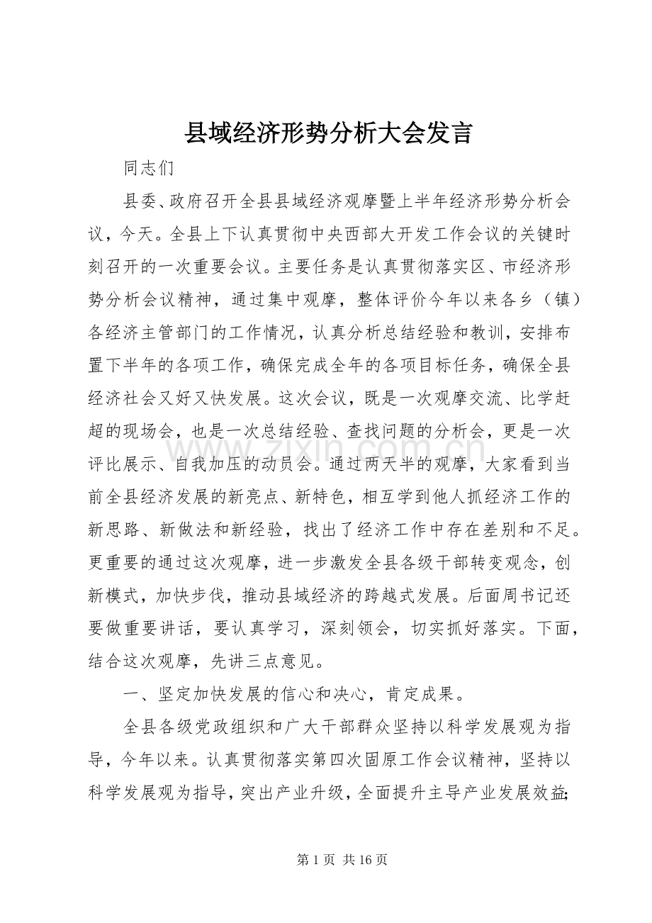 县域经济形势分析大会发言稿.docx_第1页