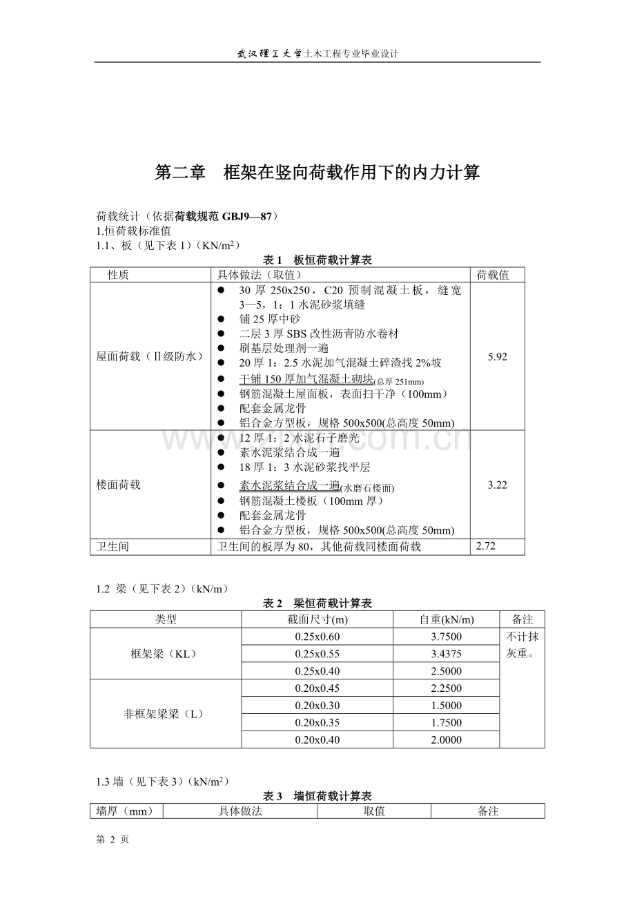 武汉理工大学土木工程(结构)毕业设计计算书.doc_第2页