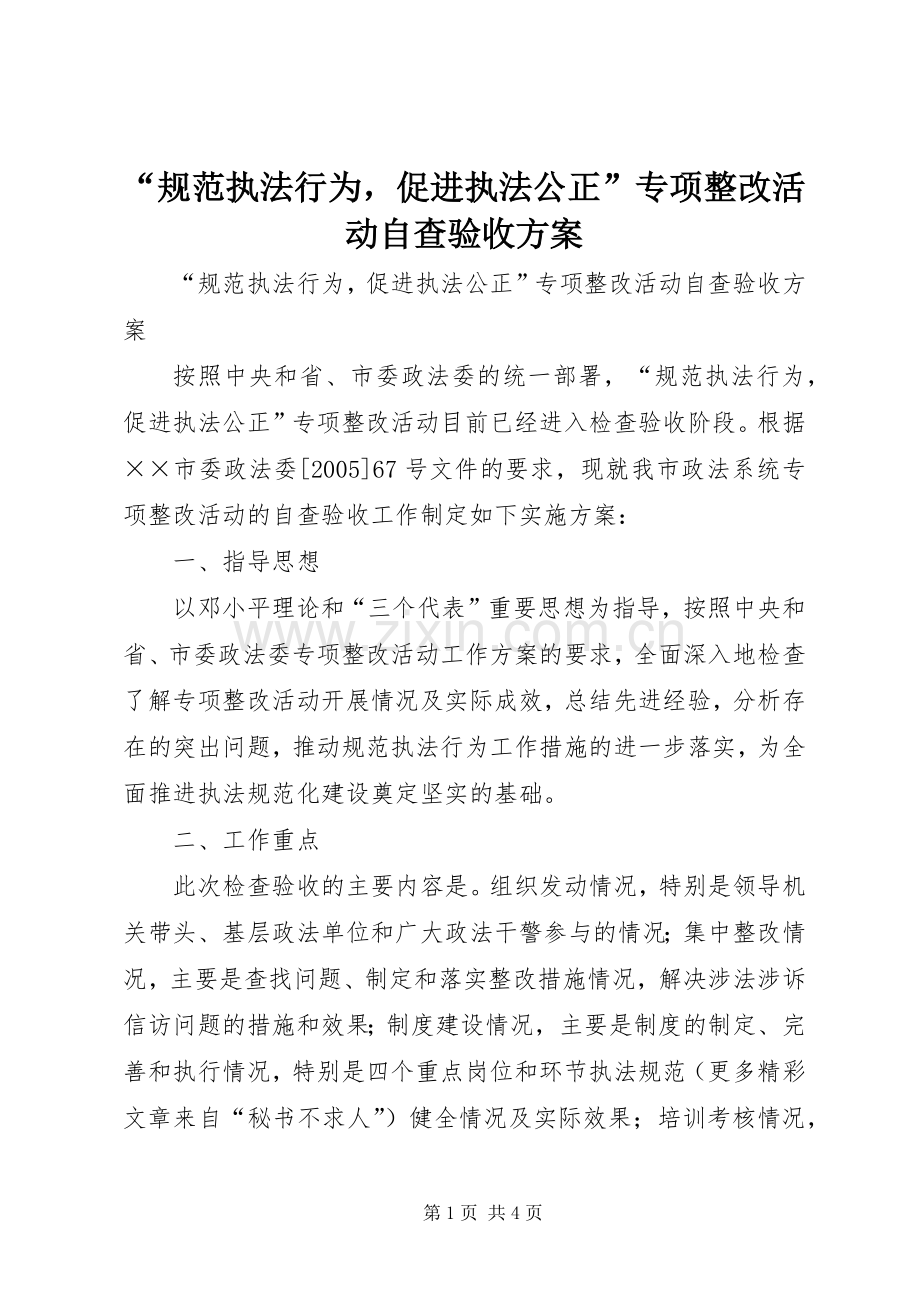 “规范执法行为促进执法公正”专项整改活动自查验收实施方案 .docx_第1页