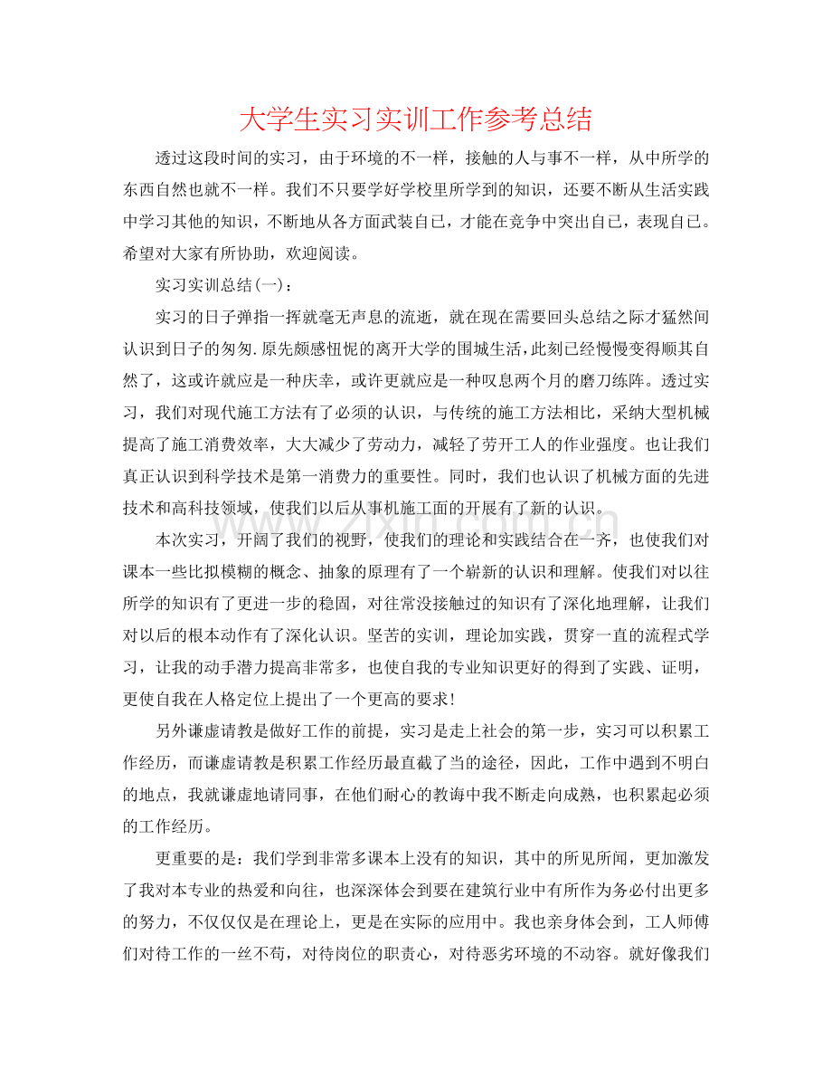 大学生实习实训工作参考总结.doc_第1页