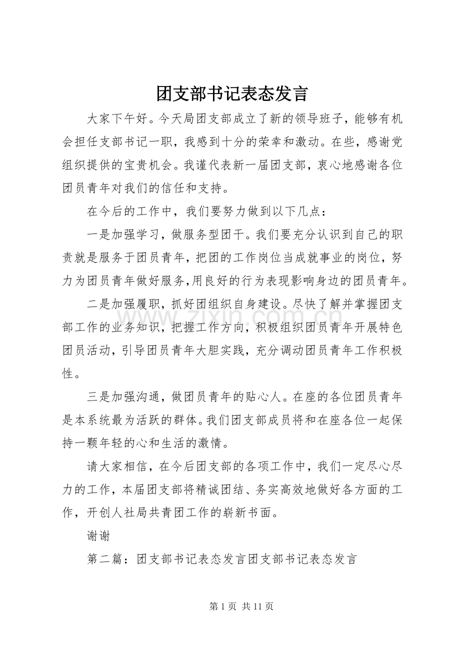 团支部书记表态发言.docx_第1页