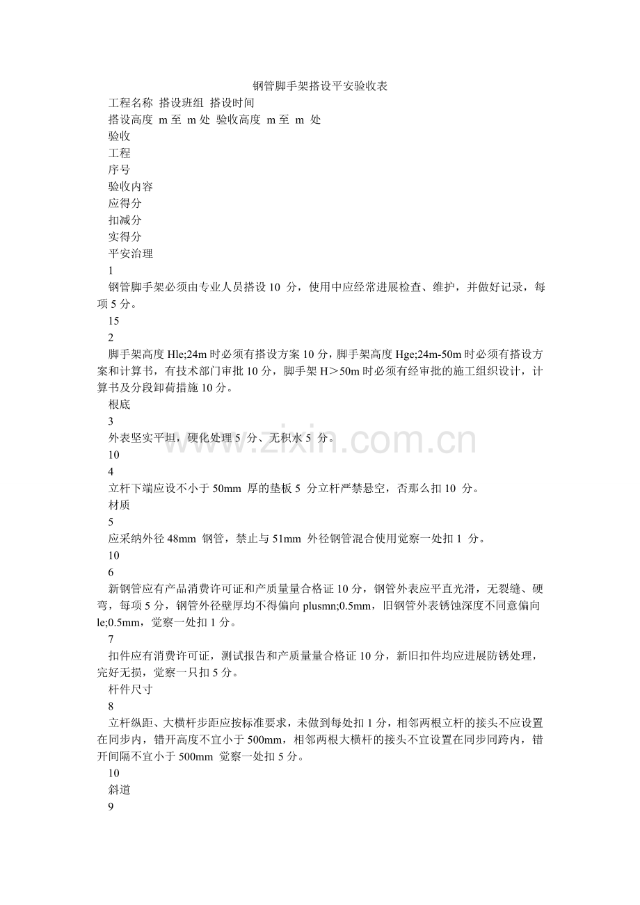 钢管脚手架搭设安全验收表.doc_第1页