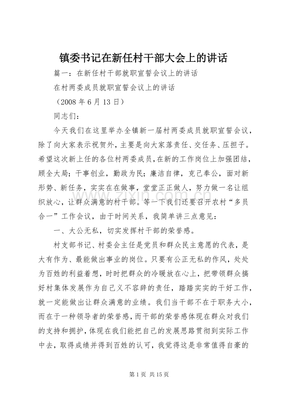 镇委书记在新任村干部大会上的讲话.docx_第1页