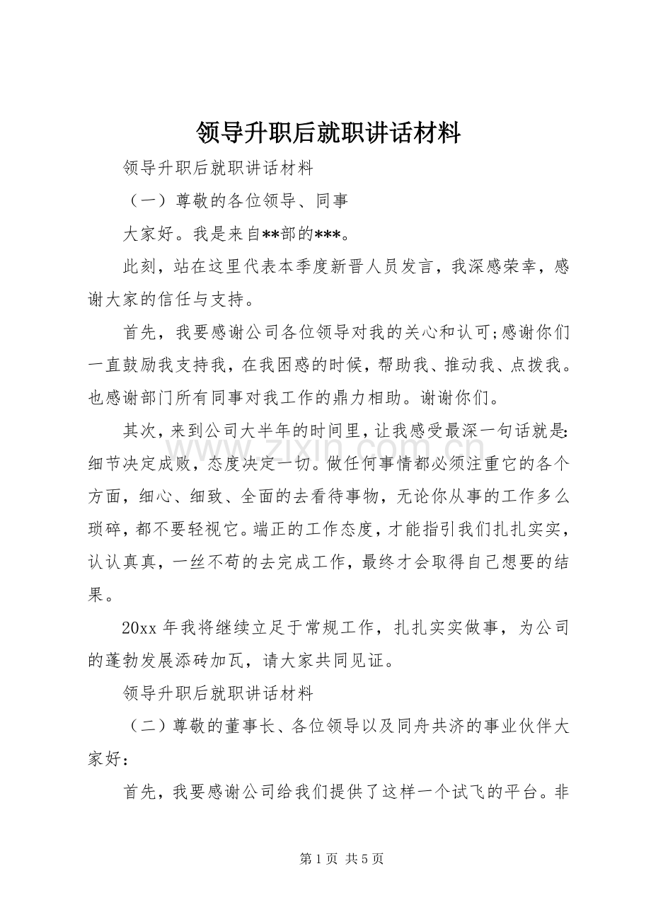 领导升职后就职讲话材料.docx_第1页