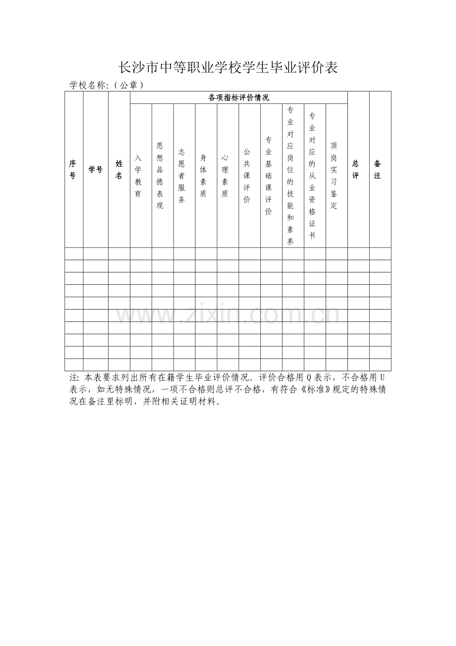 长沙市中等职业学校学生毕业评价表.doc_第1页