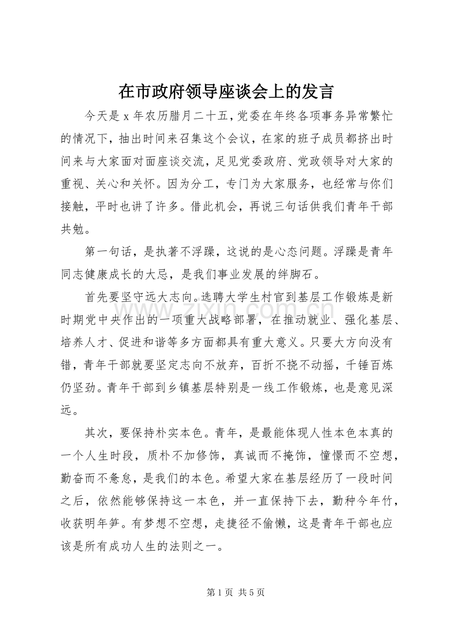 在市政府领导座谈会上的发言稿 (3).docx_第1页