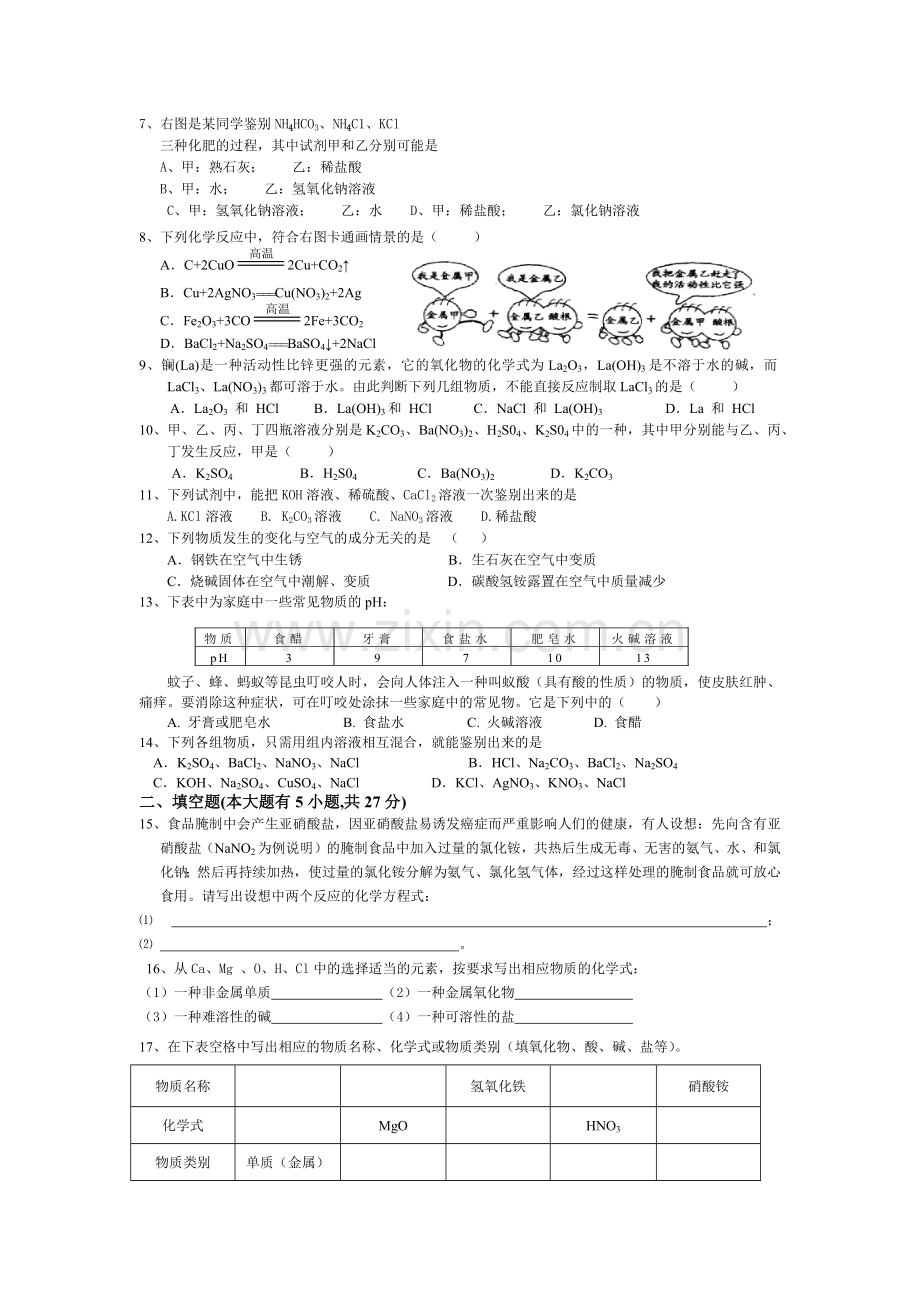 第十一单元盐化学肥料单元测试题.docx_第2页