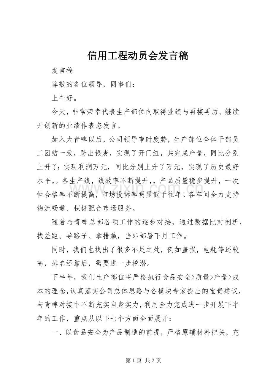 信用工程动员会发言稿范文.docx_第1页