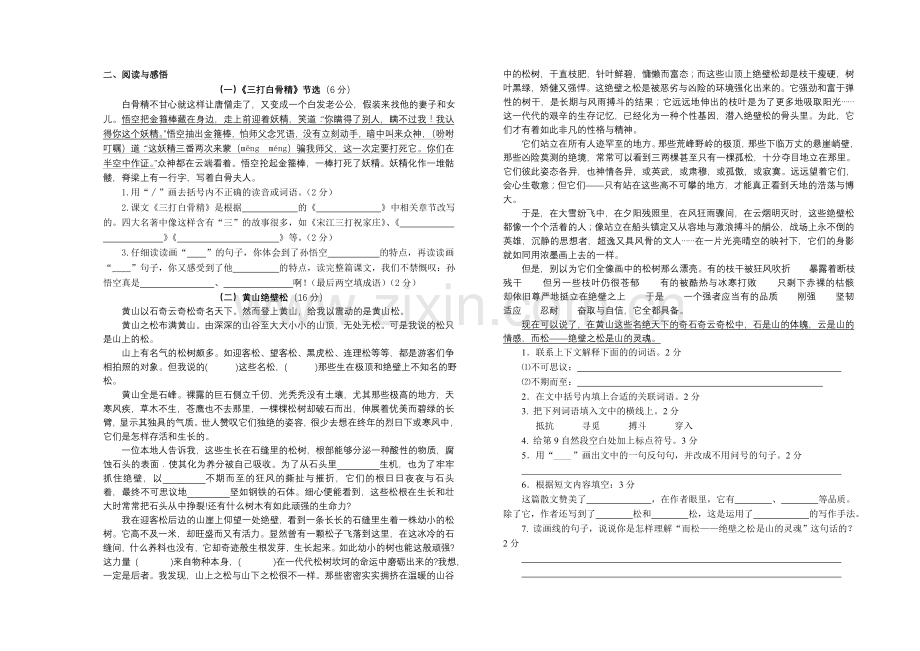 明道小学六年级语文模拟试卷.doc_第2页