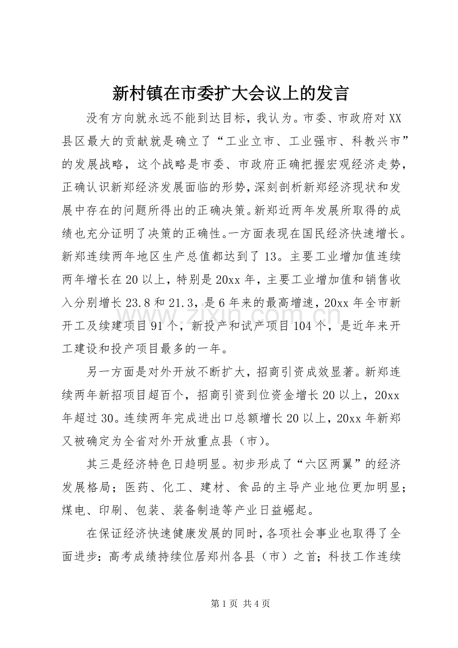 新村镇在市委扩大会议上的发言稿.docx_第1页