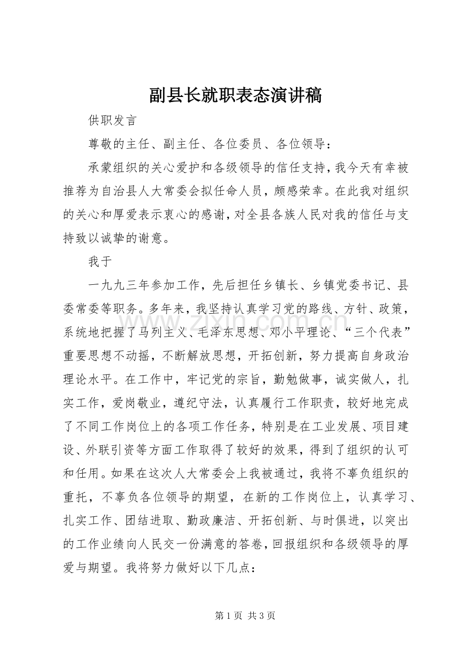 副县长就职表态演讲稿范文.docx_第1页