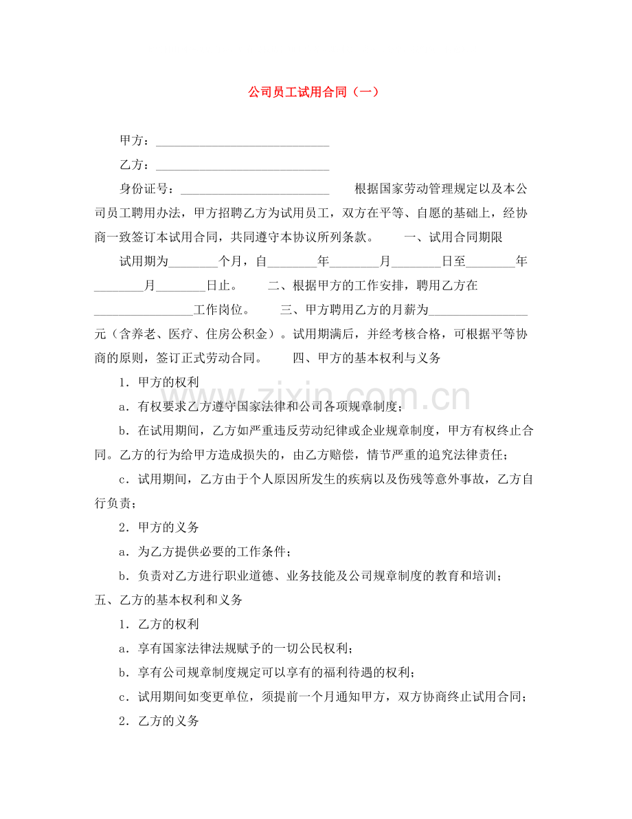 公司员工试用合同（一）.docx_第1页