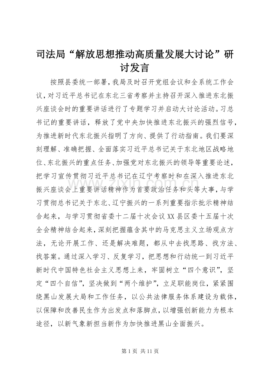 司法局“解放思想推动高质量发展大讨论”研讨发言稿.docx_第1页