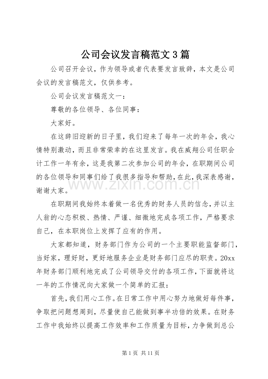 公司会议发言范文3篇.docx_第1页