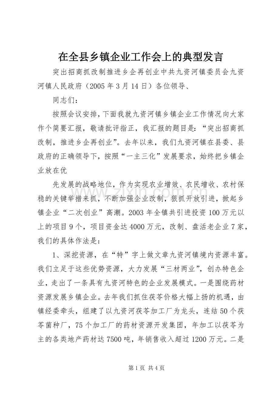 在全县乡镇企业工作会上的典型发言稿 (3).docx_第1页