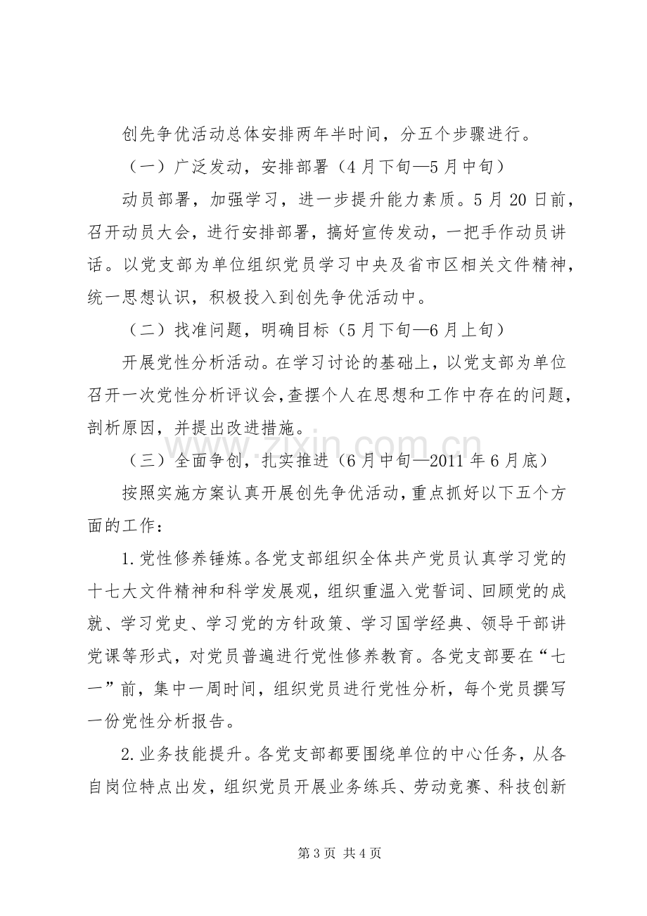 单位开展创建先进党组织、争当优秀共产党员创先争优活动方案 .docx_第3页