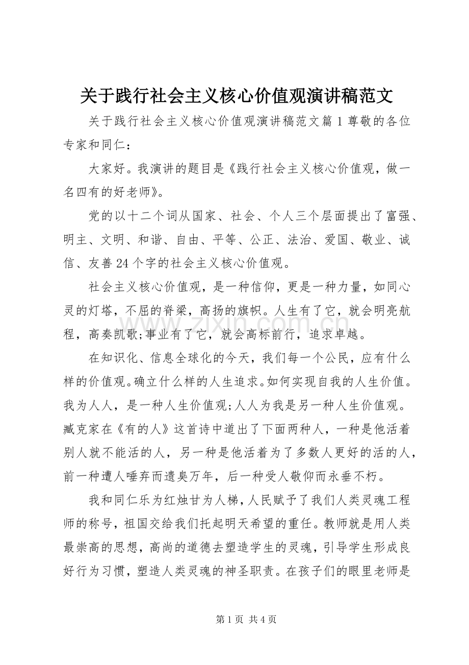 关于践行社会主义核心价值观演讲稿范文.docx_第1页