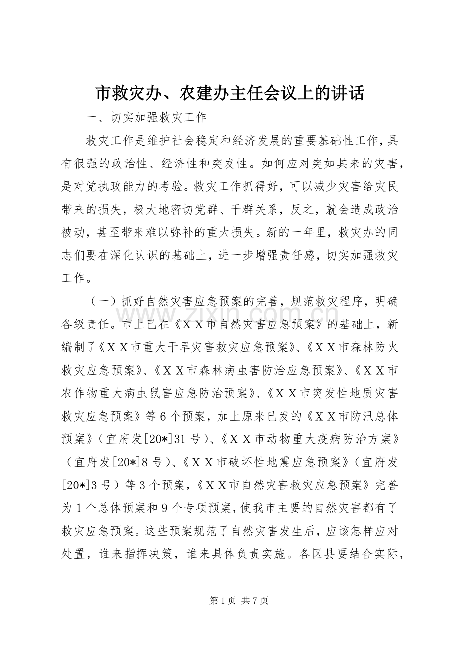 市救灾办、农建办主任会议上的讲话.docx_第1页