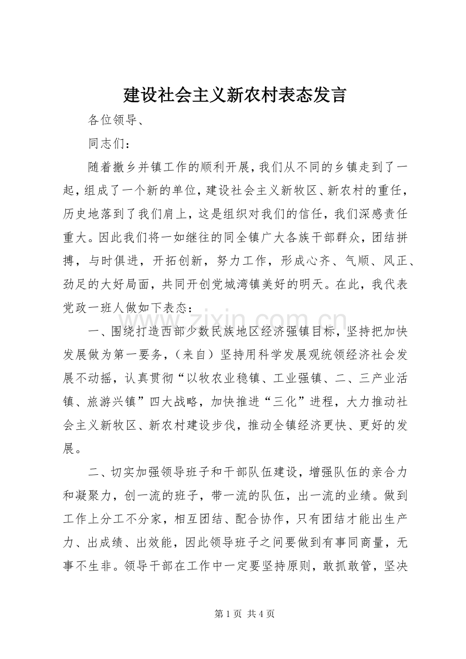 建设社会主义新农村表态发言.docx_第1页