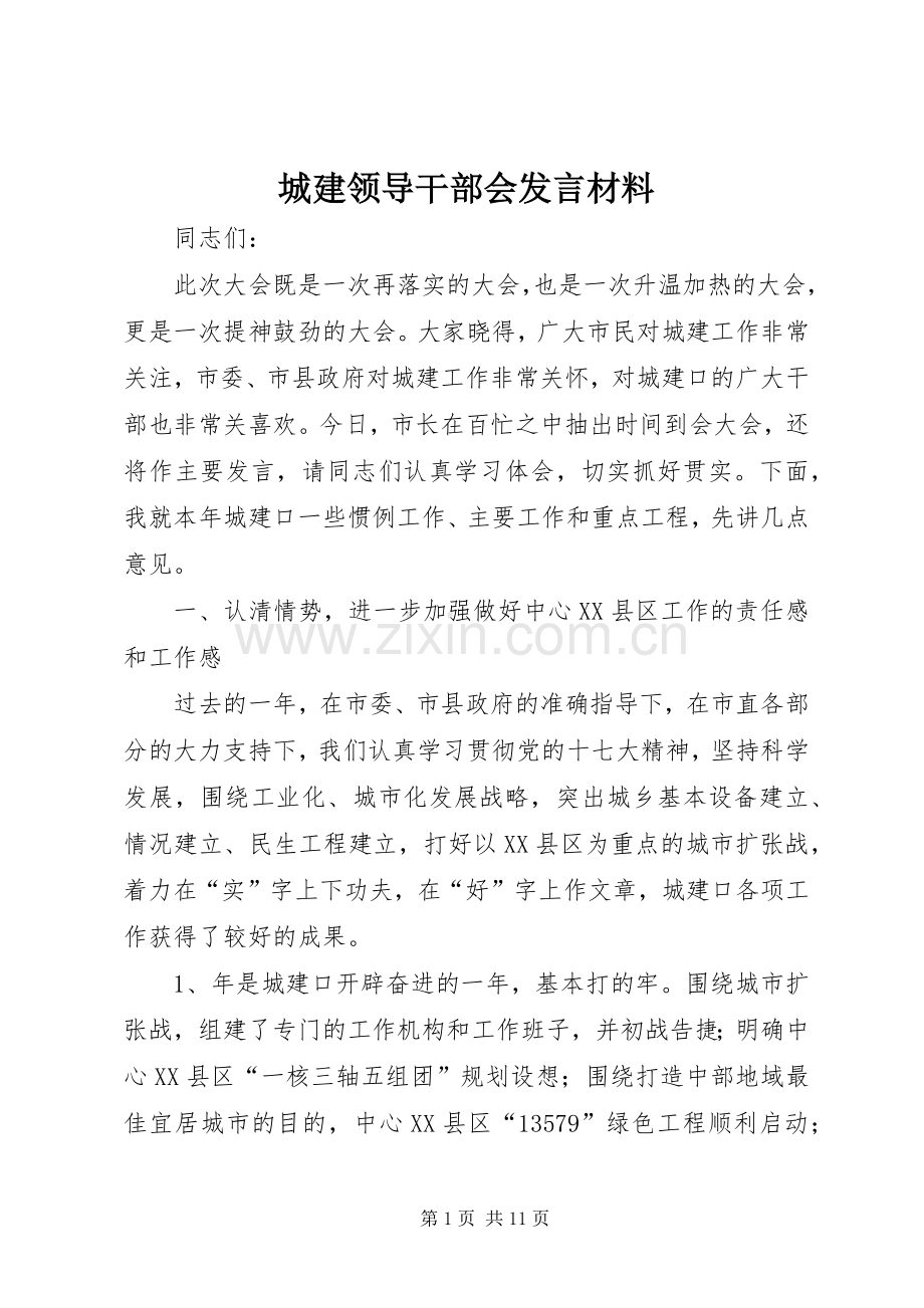 城建领导干部会发言材料提纲.docx_第1页