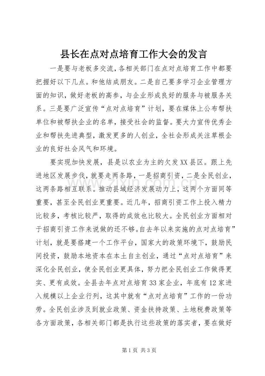 县长在点对点培育工作大会的发言稿.docx_第1页