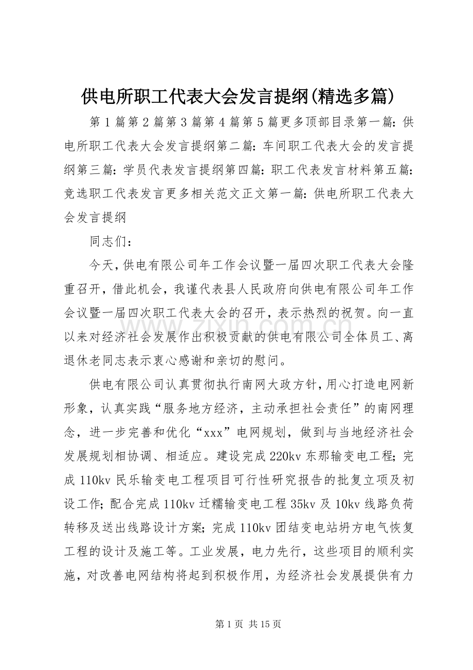 供电所职工代表大会发言提纲材料(多篇).docx_第1页