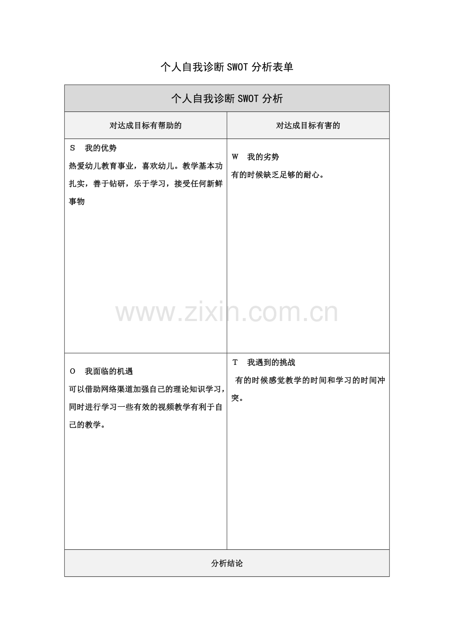 高雪妮个人自我诊断SWOT分析表.doc_第1页