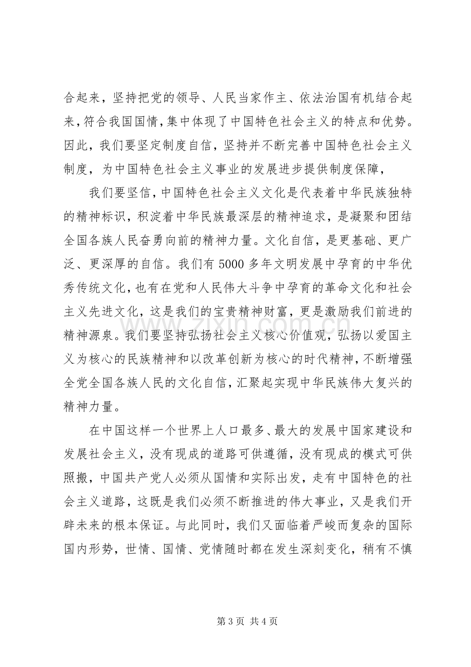 增强四个意识树立四个自信做合格党员发言材料提纲.docx_第3页