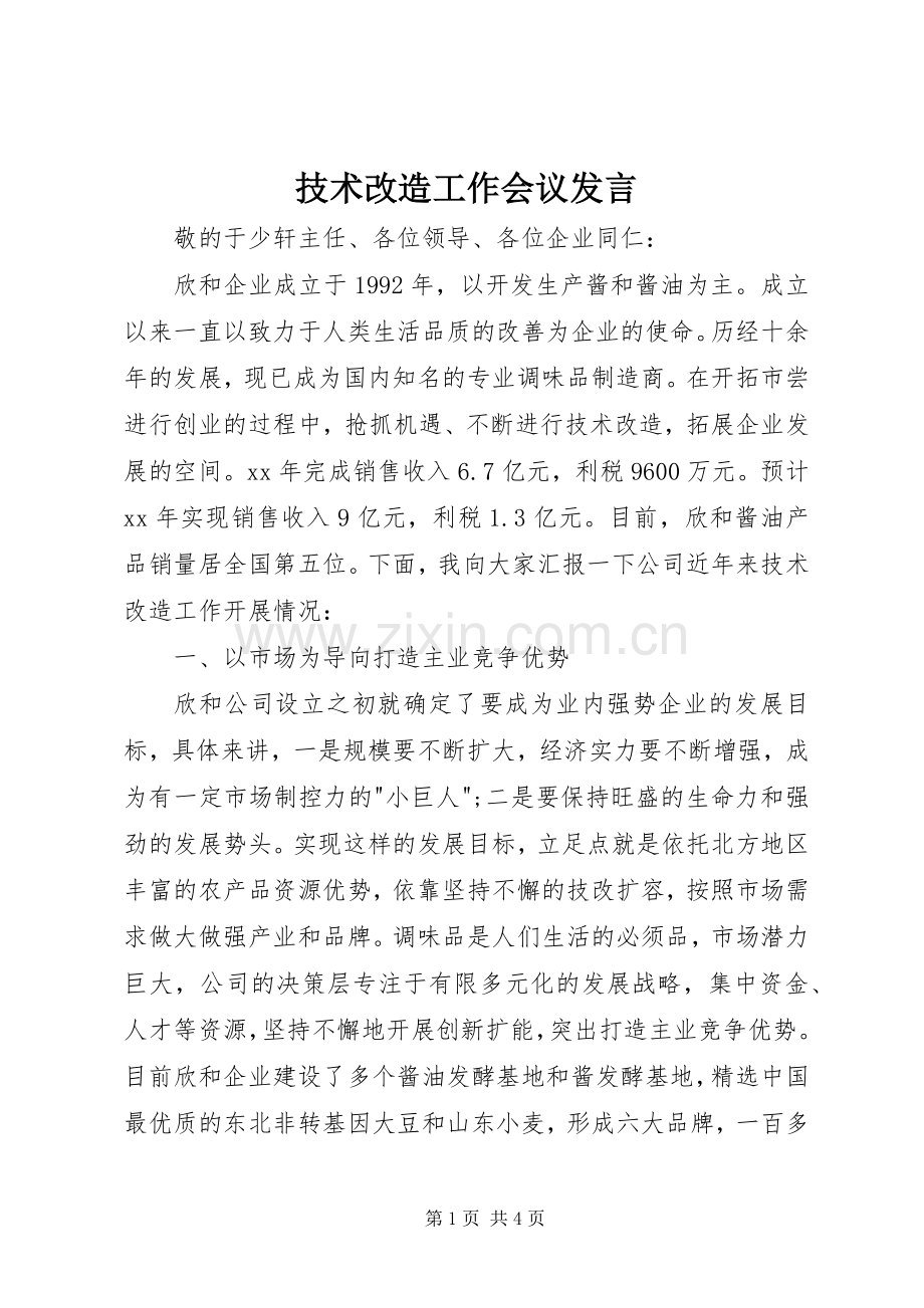 技术改造工作会议发言稿.docx_第1页