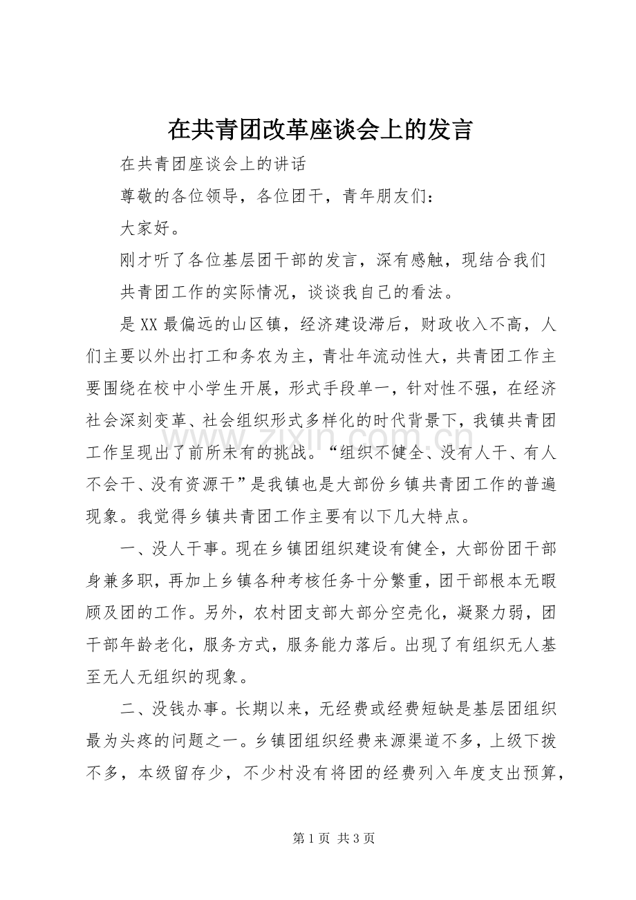 在共青团改革座谈会上的发言稿 (2).docx_第1页