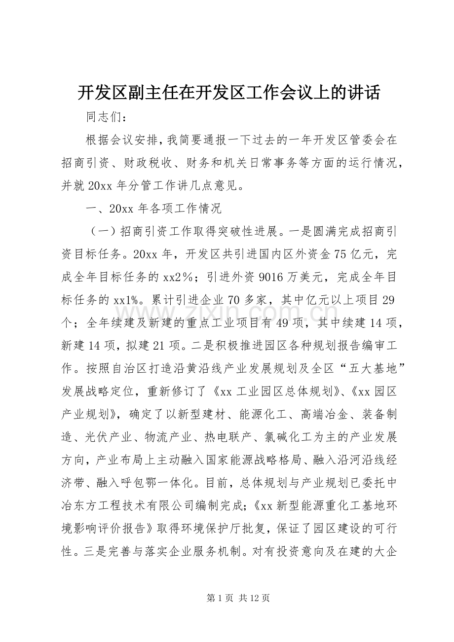 开发区副主任在开发区工作会议上的讲话.docx_第1页