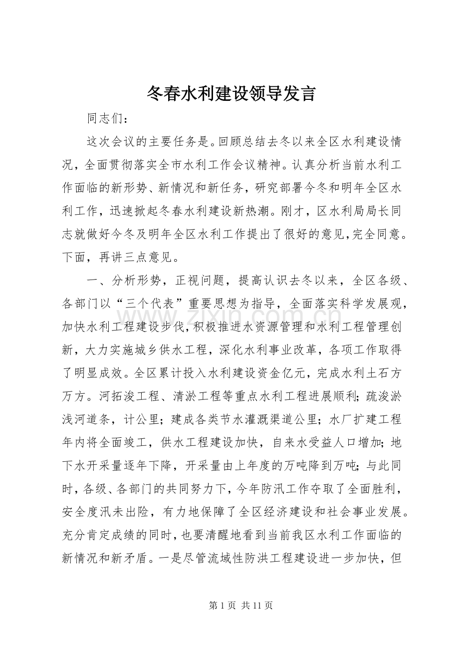 冬春水利建设领导发言稿.docx_第1页