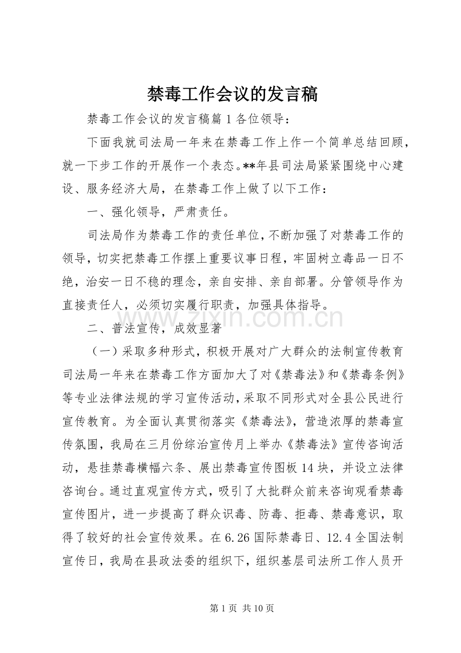 禁毒工作会议的发言稿.docx_第1页